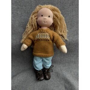 Waldorf-inspired Handmade Blonde Soft Body Doll With Brown Sweater Boots